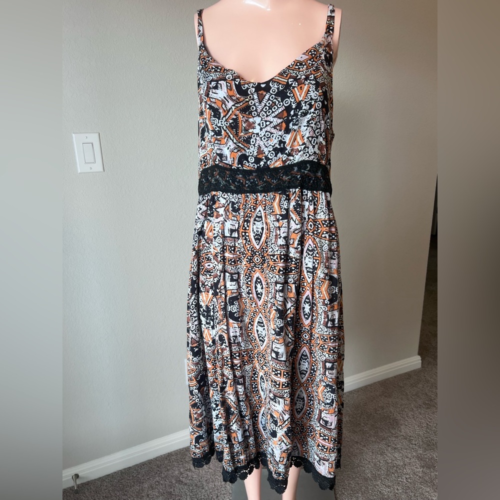 Mlle Gabrielle Black and Orange Geometric Maxi Dress